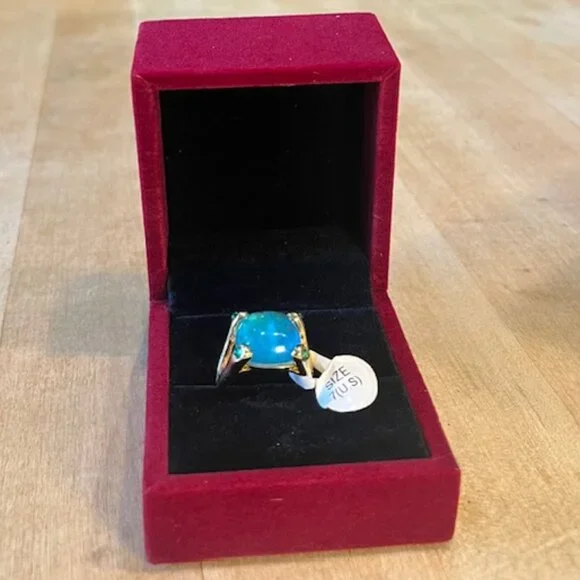 Art Deco Topaz Sapphire Golden Split Shank Ring (Size 7) - Picture 8 of 8